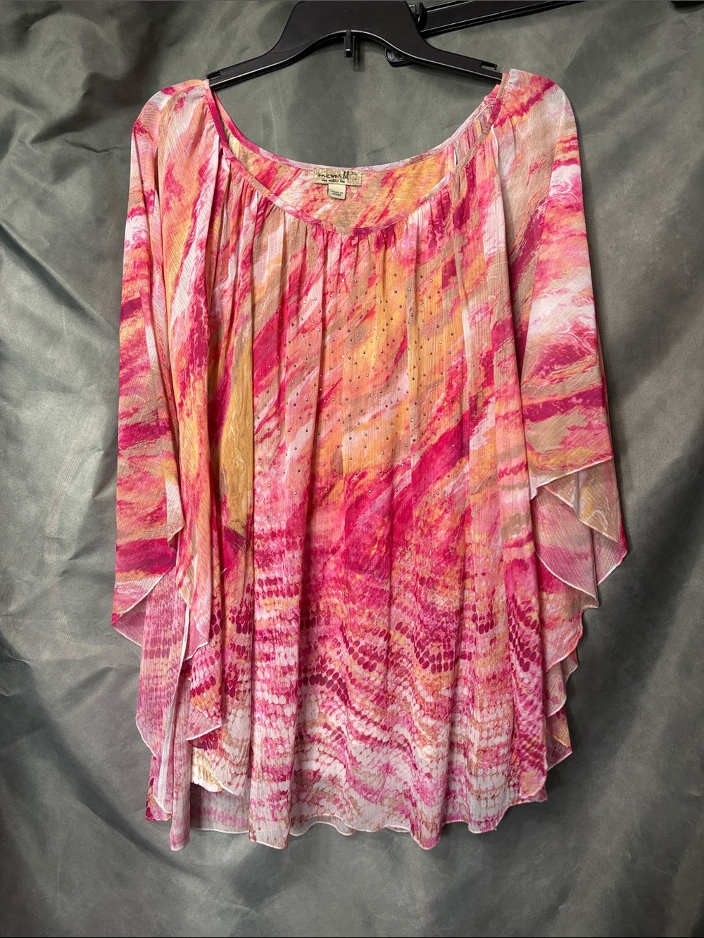 ONE WORLD Pink Multi-Color Flowing Pleated Tunic